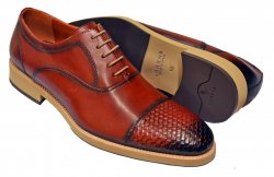 Lorens "Elias" Brick Red Genuine Calfskin / Woven Cap Toe Oxford Shoes