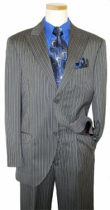 Azione by Zanetti Metalic Silver Grey / Black Stripes Super 120's Wool Suit AN41031
