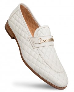 Mezlan "S110" White Genuine Quilted Leather Loafer Shoes.