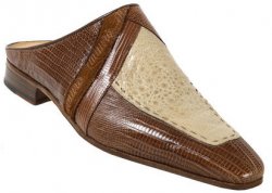 Mauri 4236 Camel/Bone Genuine Lizard/Frog/Pony Mauri Embroidery Half Shoes