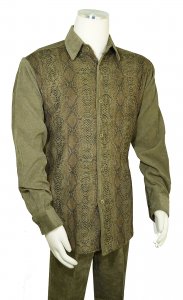 Pronti Olive Green / Black / Metallic Gold Snakeskin Design Corduroy Outfit SP6435