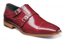 Stacy Adams "Tayton" Red Calfskin Leather Cap Toe Double Monk Strap Shoes 25194-600