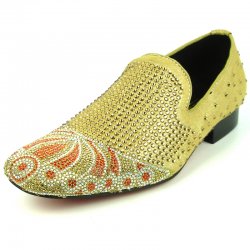 Fiesso Gold Genuine Suede Leather With Multi Color Rhinestones FI7328.