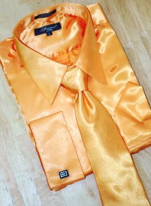 Successos Tangerine Satin Dress Shirt/Tie/Hanky Set