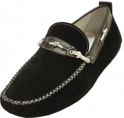 Encore By Fiesso Black Genuine Suede Leather Loafer Shoes FI3073