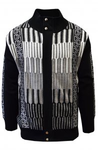 Silversilk Black / White / Metallic Silver Zip-Up Cardigan Sweater 7230