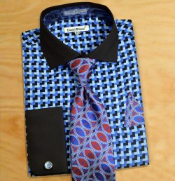 Daniel Ellissa Royal Blue / Black / Sky Blue Shirt / Tie / Hanky Set With Free Cufflinks DS3788P2