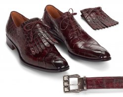 Mauri "Bligny" 1078 Burgundy All-Over Genuine Body Alligator Hand-Painted Lace-up Shoes With Kiltie