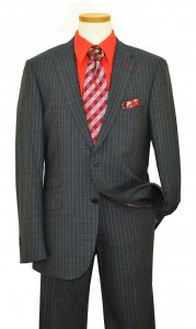 LVs By Levinas Charcoal Grey / Chalkstripes Super 160's Wool / Cashmere Canvassed Modern Fit Suit 234721/1