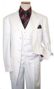 Steve Harvey Classic Collection Cream Shadow Stripes And Hand-Pick Stitching Super 140's Vested Suit 6741