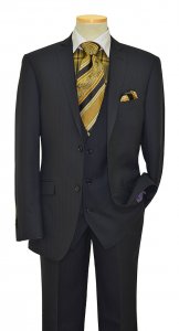 Zak by Extrema Black With Shadow Pinstripes Super 150's Vested Wool Suit 31117/4-1