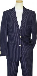 Enzo Navy Blue With White Pinstripes Pure Irish Linen Casual Dress Suit 74907-5