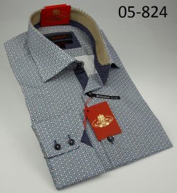 Axxess Blue With Desing Artistic Cotton Modern Fit Dress Shirt 05-824