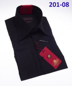 Axxess Black Cotton Modern Fit Dress Shirt With French Cuff 201-08.