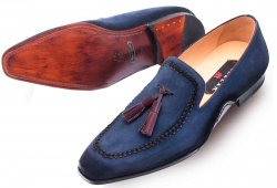 Mezlan "Plazza'' Blue Genuine Hand-Burnished Suede Oxford Shoes 8452.