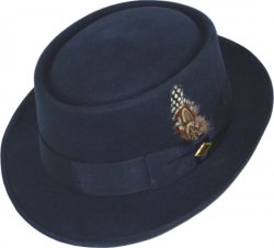 Stacy Adams Navy Blue 100% Wool Felt Porkpie Dress Hat