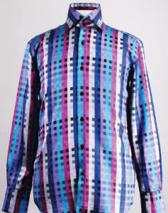 Daniel Ellissa Blue Fancy Polyester Shirt With Button Cuff FSS1401