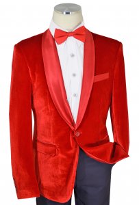 Cielo Solid Red Velvet / Satin Shawl Collar Modern Fit Blazer B6425