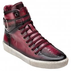 Belvedere "Taylor" Antique Wine Genuine Ostrich / Soft Calf Lace-Up Monk Strap High Top Sneakers Y08.
