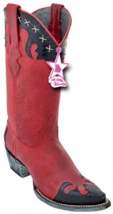 Los Altos Ladies Black / Red Genuine Lizard Snip Toe Cowgirl Boots 34P0705