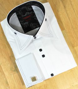 Axxess White With Black Stitching Tabbed Collar 100% Cotton Dress Shirt