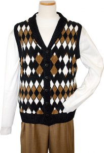 Prestige Black/Brown/White Rayon Blend Knitted Sweater Vest CH952