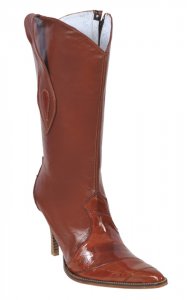 Los Altos Ladies Cognac Genuine Eel High Top Boots With Zipper 370803