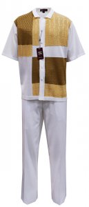 Silversilk White / Honey / Tan Sectional Design Button Up Short Sleeve Knitted Outfit 2368