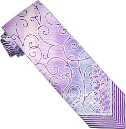 Steven Land Collection SL015 Lavender / Violet Geometric Design 100% Woven Silk Necktie / Hanky Set