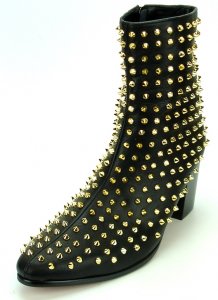 Fiesso Black Genuine PU Leather Boots With Gold Metal Stud FI7142.