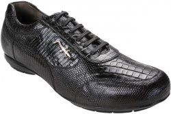Belvedere "Torino" Black Genuine Crocodile Belly/Lizard Sneakers With Silver Crocodile On The Side