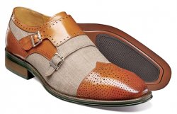 Stacy Adams "Harper" Cognac / Beige Double Monk Strap Leather / Canvas Shoes 25355-282