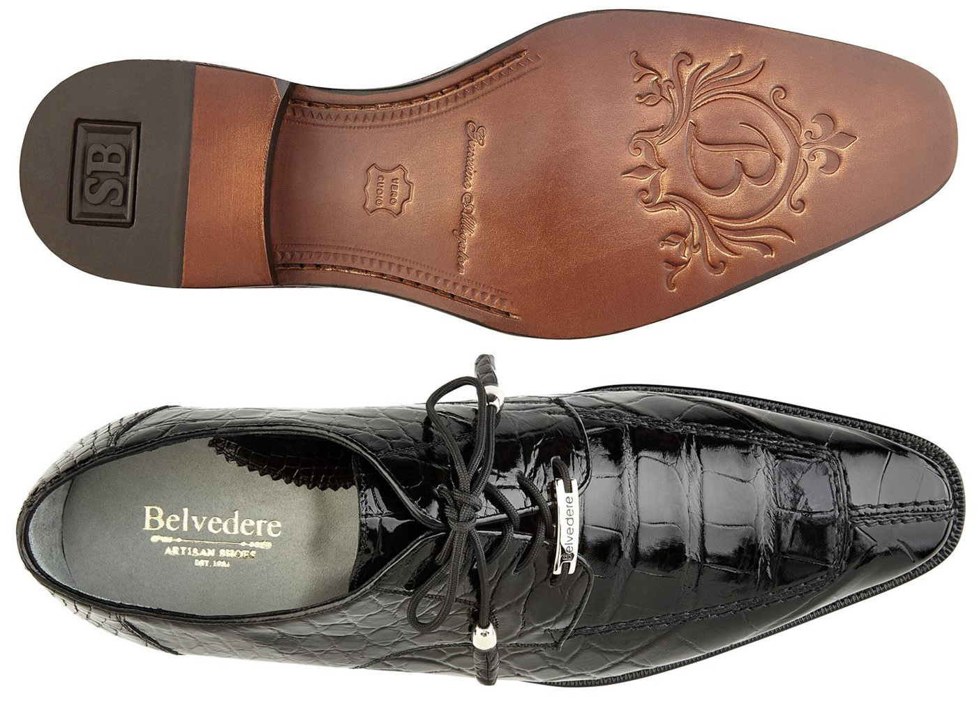 Belvedere Franco Black / White Genuine Alligator / Italian Leather Wingtip  Shoes. - $679.90 :: Upscale Menswear 
