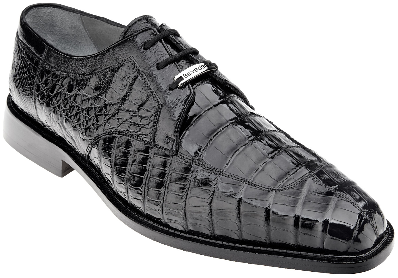 Belvedere "Susa" Black Genuine All-Over Hornback Crocodile Shoes With Quill Ostrich Trim P32. - Click Image to Close