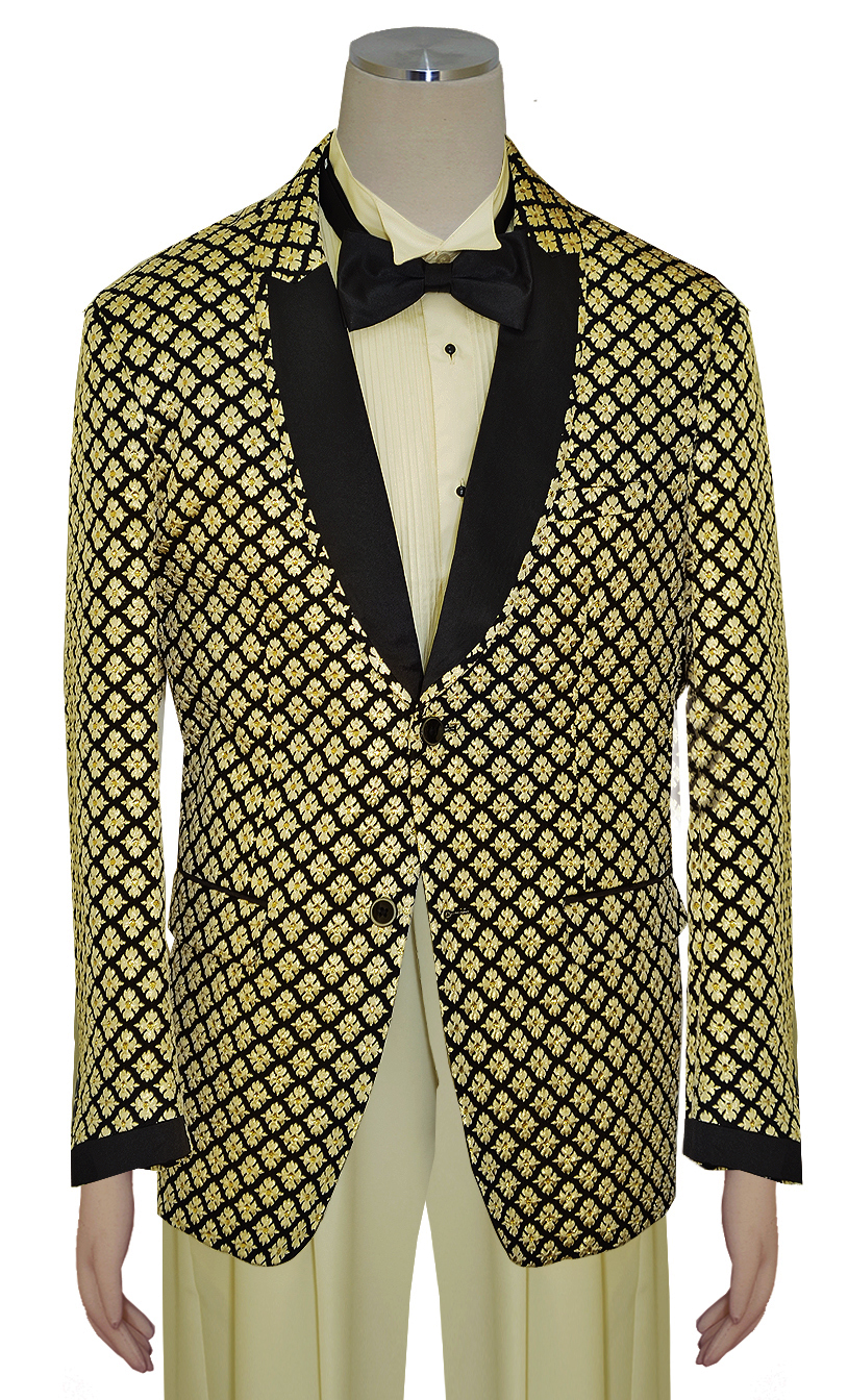 Lanzino Black / Beige / Gold Lurex Shawl Collar Blazer With Satin Trimming SLM083 - Click Image to Close