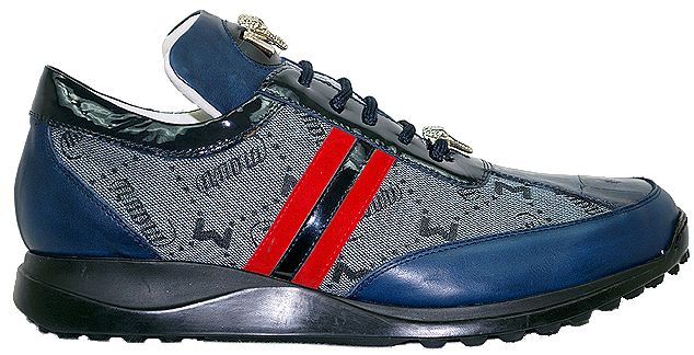 Mauri 8840 Wonder Blue Alligator / Patent Leather Sneakers with Gold Mauri Engraved Plate 7 Navy