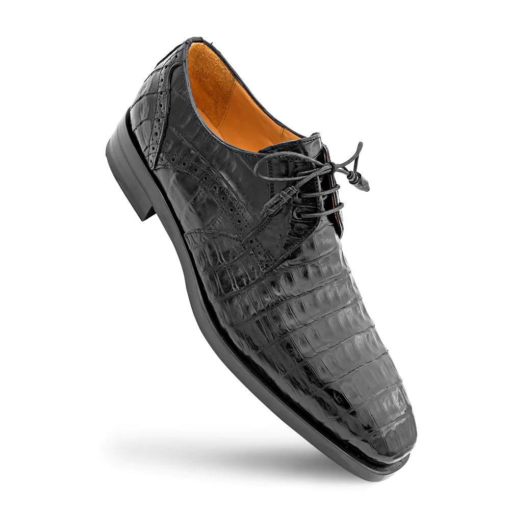 Mezlan "Golfo" Black All-Over Genuine Crocodile Derby Shoes 4967-F.