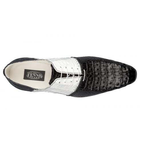 Fennix Black / White All-Over Genuine Hornback Crocodile Shoes 3347