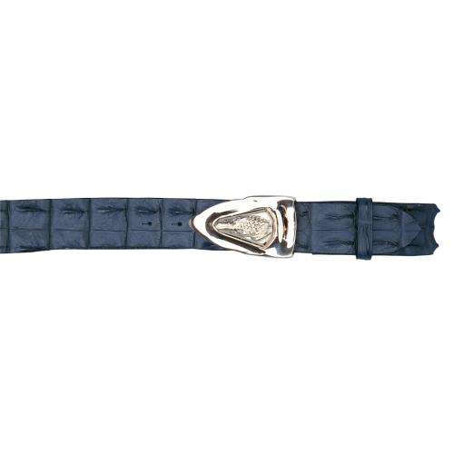 Fennix Navy Blue All-Over Genuine  Crocodile Backstrap Buckle Belt