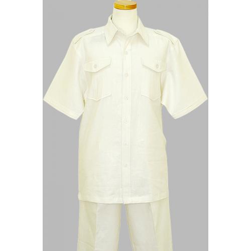 Royalty Culture 100% Linen White Safari 2 PC Outfit With Shoulder Epaulets LC-211/LCP-211