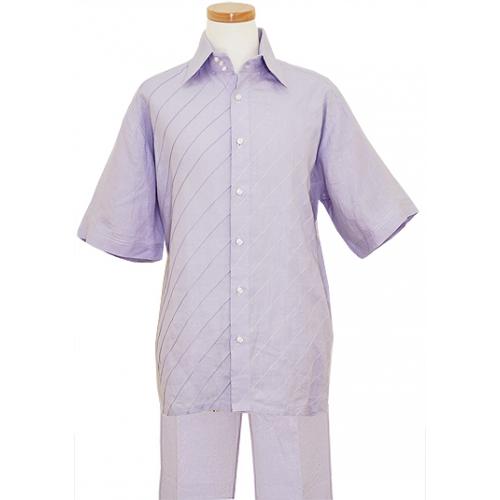 Radelli Uomo Lavender With White / Self Diagonal Embroidery  100% Linen 2 Piece Outfit SPR-213