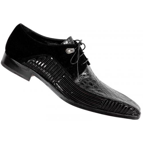 Mauri 4463 Black Genuine Crocodile Flanks / Suede / Patent Leather Shoes