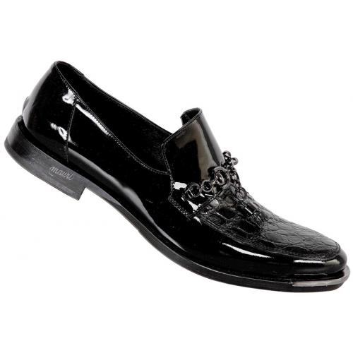 Mauri 4473 Black Genuine Crocodile Flanks / Patent Leather Loafer Shoes