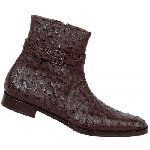 Mauri 4390 Nicotine Genuine All-Over Ostrich Boots With Ankle Buckle
