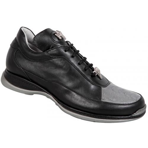 Mauri 8900/2 Medium Grey / Black Genuine Ostrich Leg / Nappa Leather Sneakers.