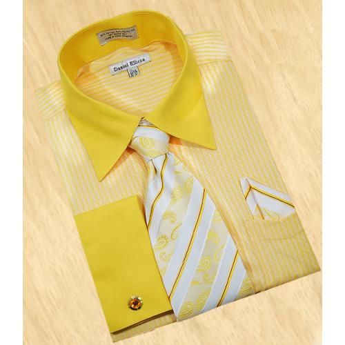 Daniel Ellissa Mustard Shadow Stripes Shirt/Tie/Hanky Set  DS3735P2