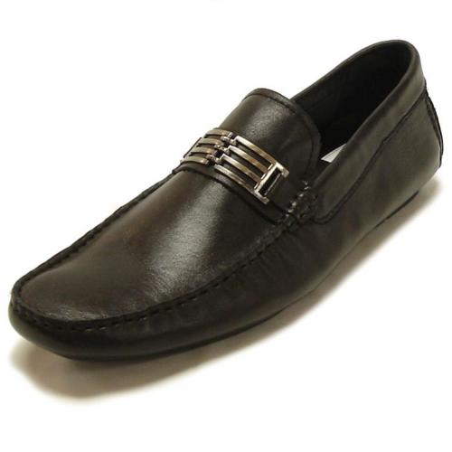 Encore By Fiesso Black Genuine Leather Loafer Shoes FI3056