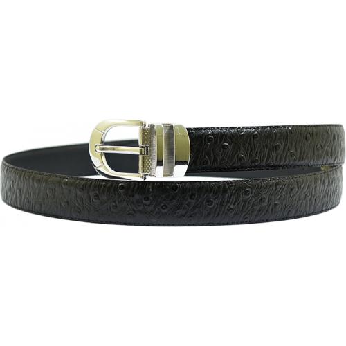 Serpi Black Ostrich Print Genuine Leather Belt F1/30