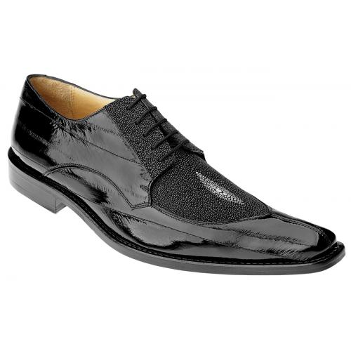 Belvedere "Milan" Black Genuine Stingray / Eel Oxford Shoes # 2N4