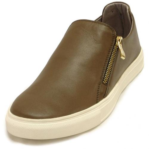 Encore By Fiesso Brown Casual Genuine Leather Sneakers With Zipper On Side FI4016-L